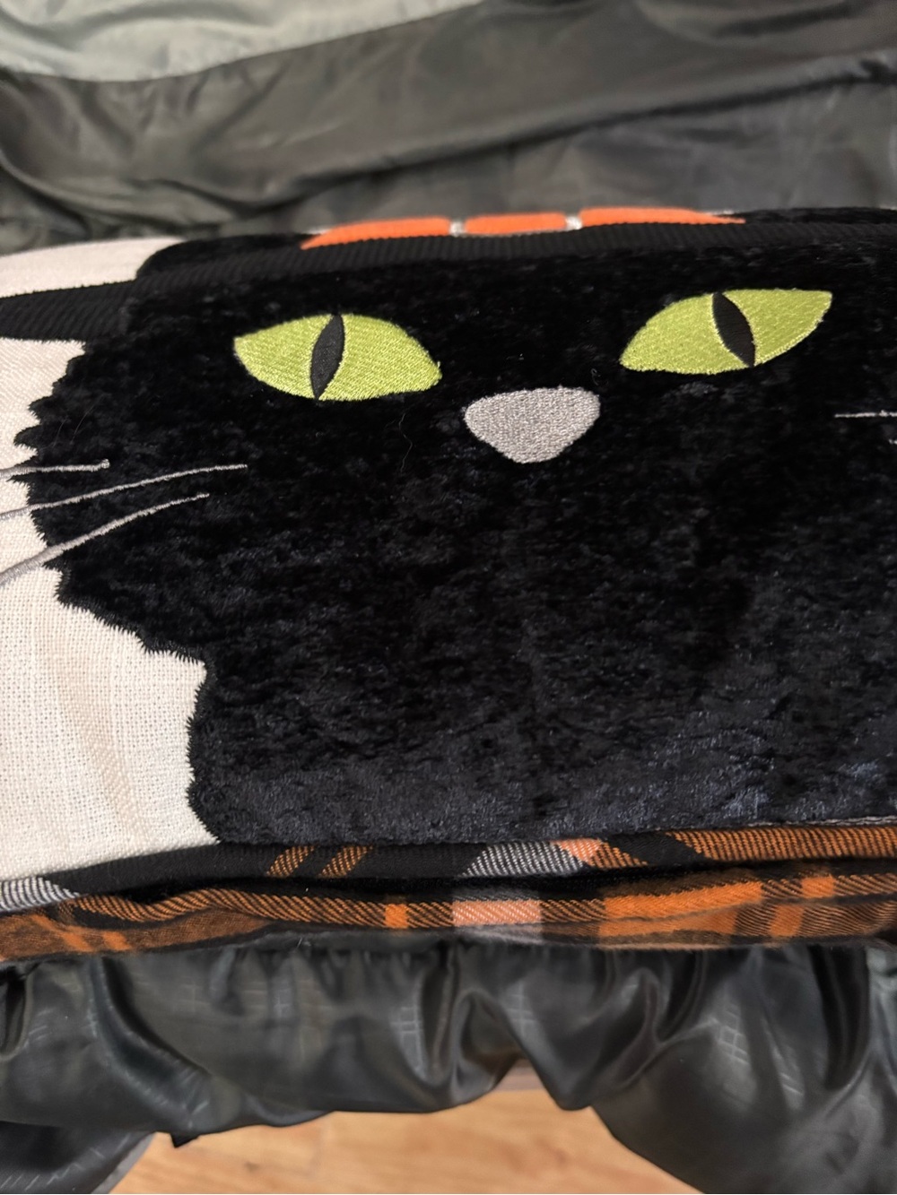 Black Cat Witches Hat Bat Halloween Pillow - Picture 2 of 3